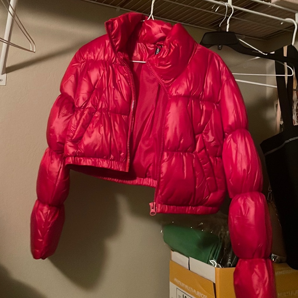 Red H&M puffer jacket - never worn size S